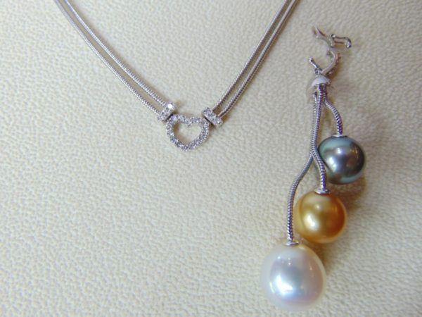 Southsea Tri-color Pearls in 18K White Gold